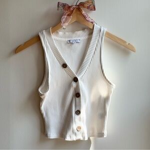 Cream Ribbed Knit Cropped Top